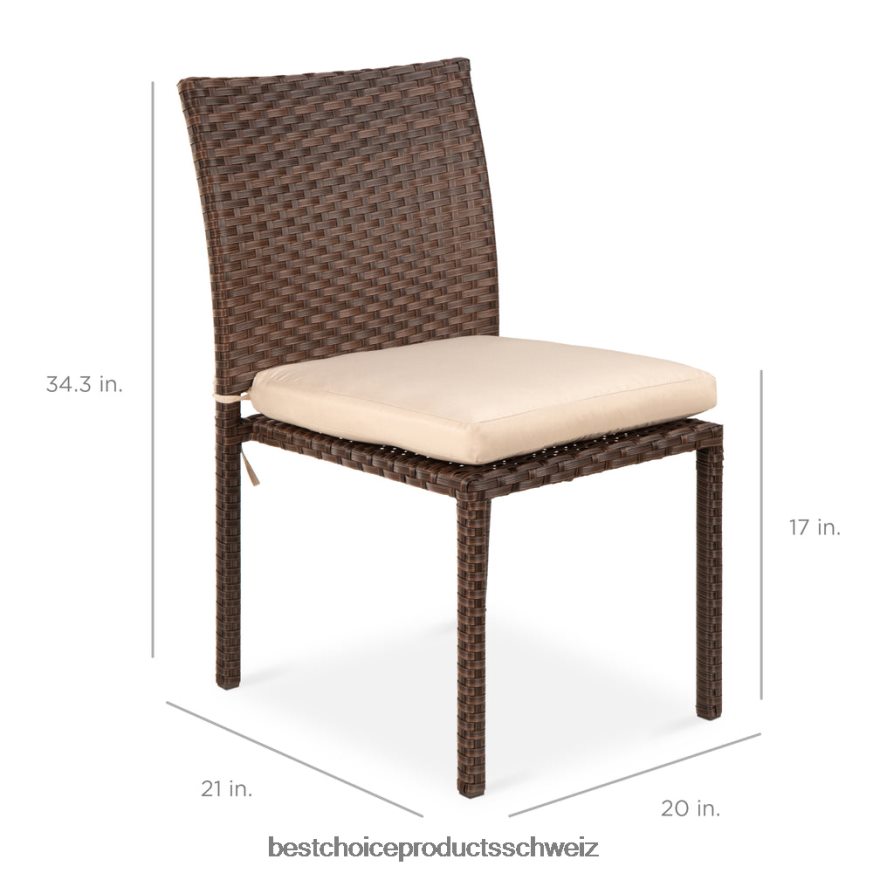 Best Choice Products Set aus 4 stapelbaren Korbstühlen für den Außenbereich mit Kissen, UV-beständig braun/creme 2JD0221425