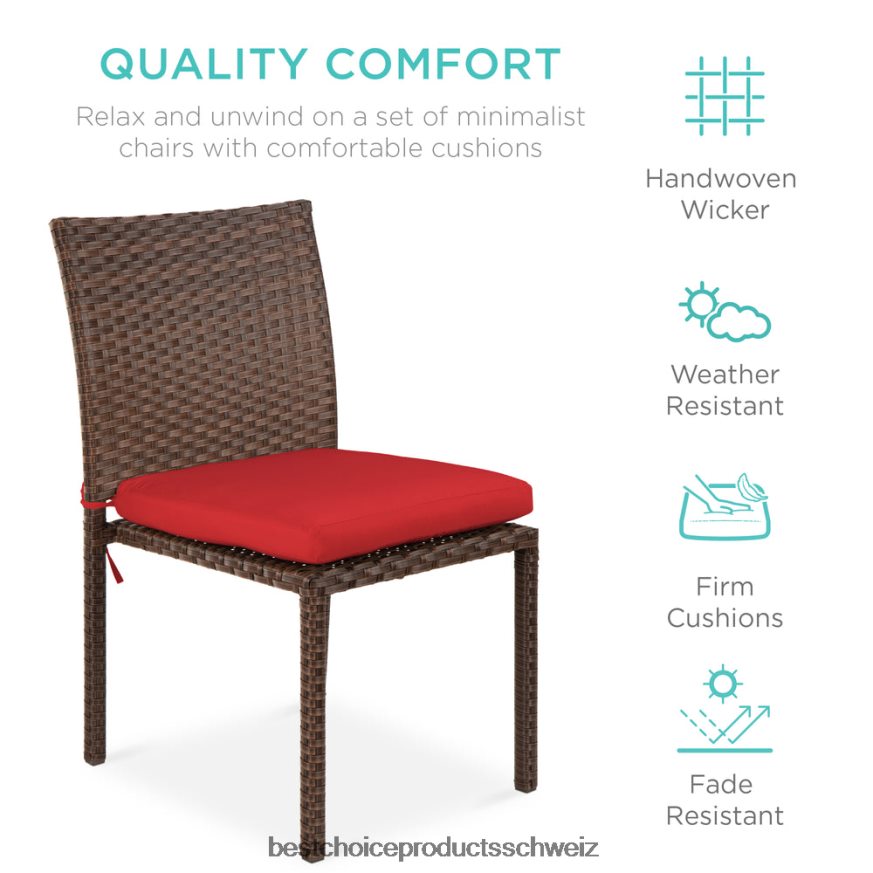 Best Choice Products Set aus 4 stapelbaren Korbstühlen für den Außenbereich mit Kissen, UV-beständig rotbraun 2JD0221426