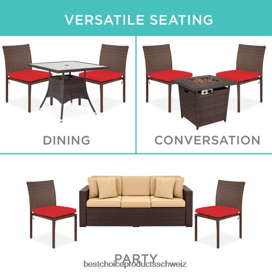 Best Choice Products Set aus 4 stapelbaren Korbstühlen für den Außenbereich mit Kissen, UV-beständig rotbraun 2JD0221426