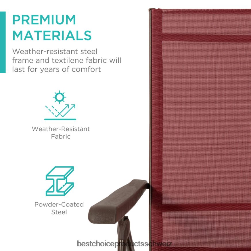 Best Choice Products Set bestehend aus 2 Chaiselongues für den Außenbereich mit rostbeständigem Rahmen Rot 2JD022828