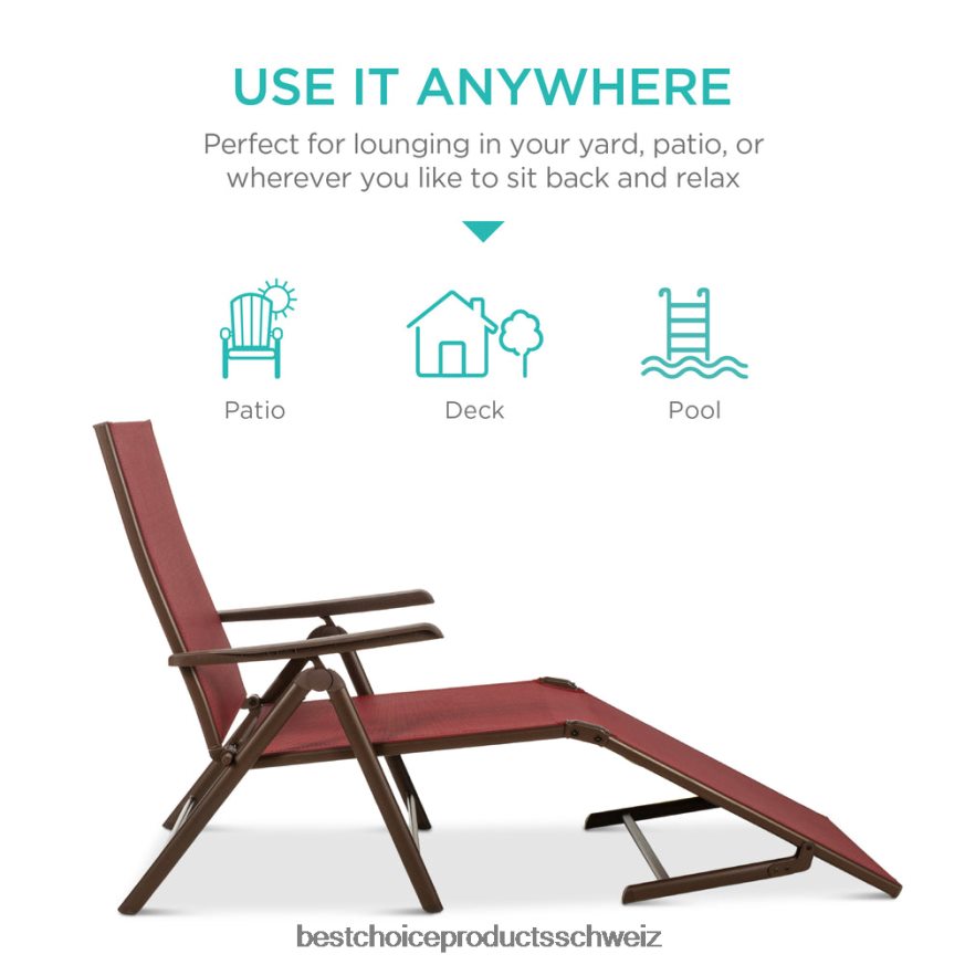 Best Choice Products Set bestehend aus 2 Chaiselongues für den Außenbereich mit rostbeständigem Rahmen Rot 2JD022828