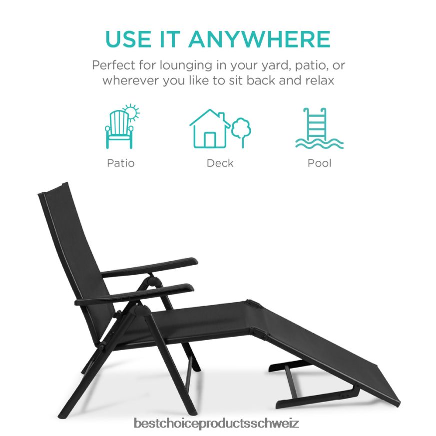 Best Choice Products Set bestehend aus 2 Chaiselongues für den Außenbereich mit rostbeständigem Rahmen Schwarz 2JD022829