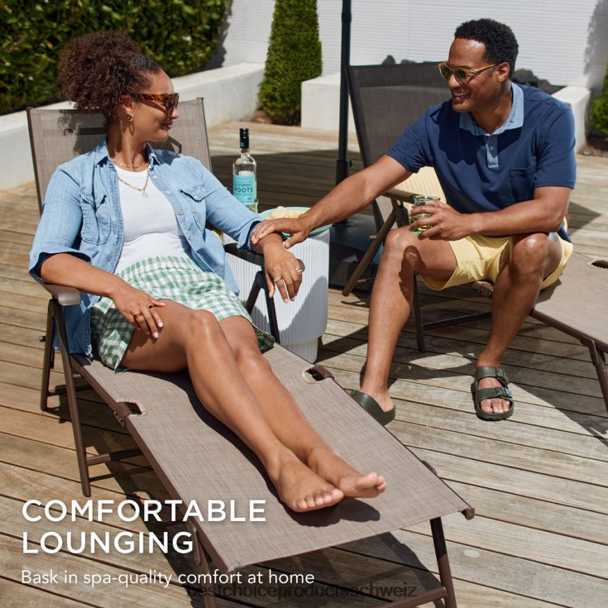 Best Choice Products Set bestehend aus 2 Chaiselongues für den Außenbereich mit rostbeständigem Rahmen braun 2JD022824