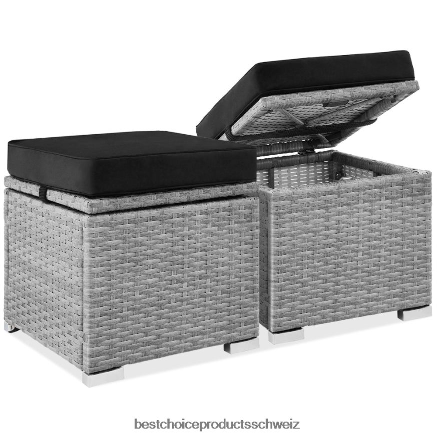 Best Choice Products Set mit 2 Ottomanen aus Korbgeflecht, vielseitig einsetzbar, mit abnehmbaren Kissen, Stahlrahmen Grauschwarz 2JD022896
