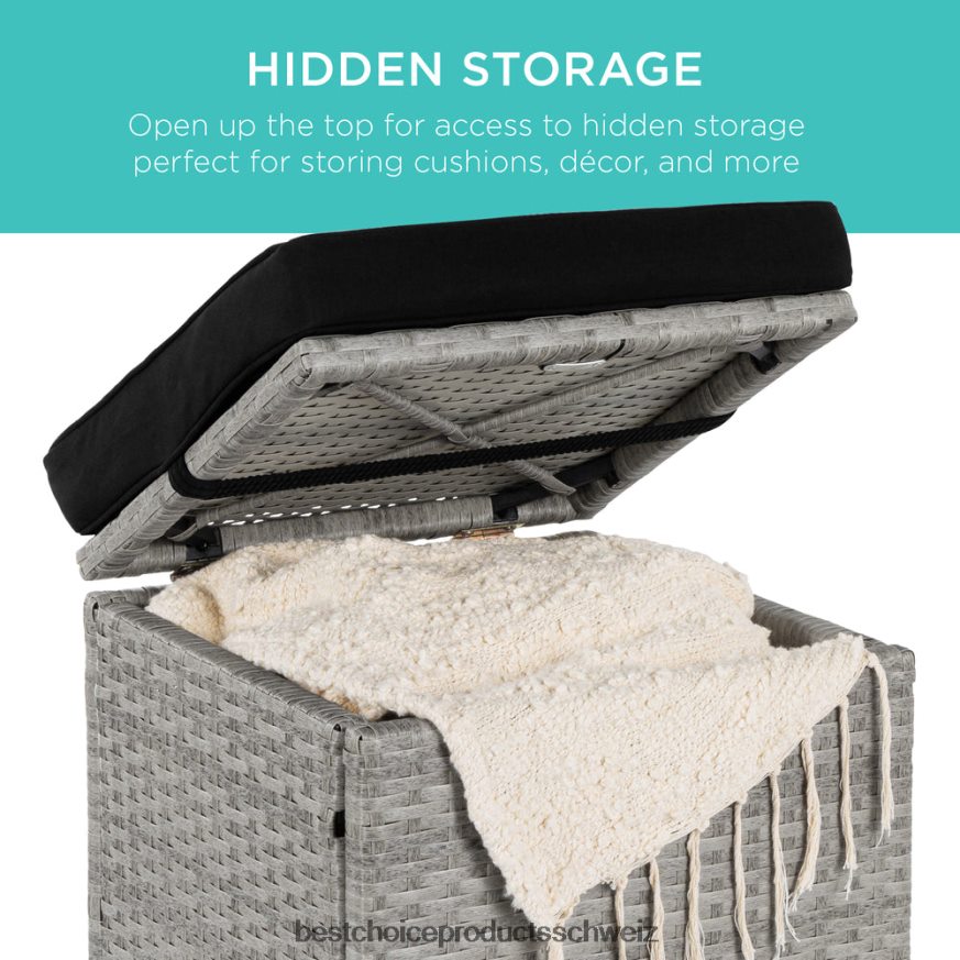 Best Choice Products Set mit 2 Ottomanen aus Korbgeflecht, vielseitig einsetzbar, mit abnehmbaren Kissen, Stahlrahmen Grauschwarz 2JD022896