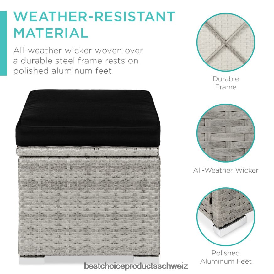 Best Choice Products Set mit 2 Ottomanen aus Korbgeflecht, vielseitig einsetzbar, mit abnehmbaren Kissen, Stahlrahmen Grauschwarz 2JD022896