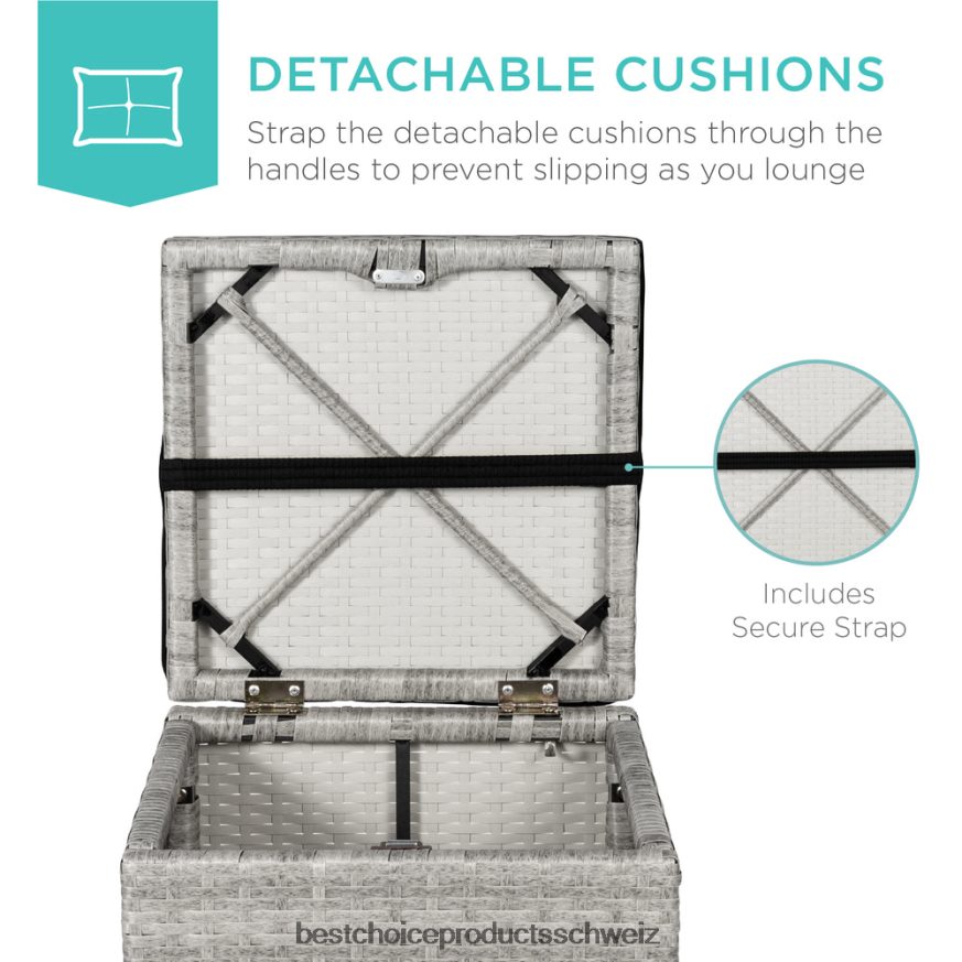 Best Choice Products Set mit 2 Ottomanen aus Korbgeflecht, vielseitig einsetzbar, mit abnehmbaren Kissen, Stahlrahmen Grauschwarz 2JD022896