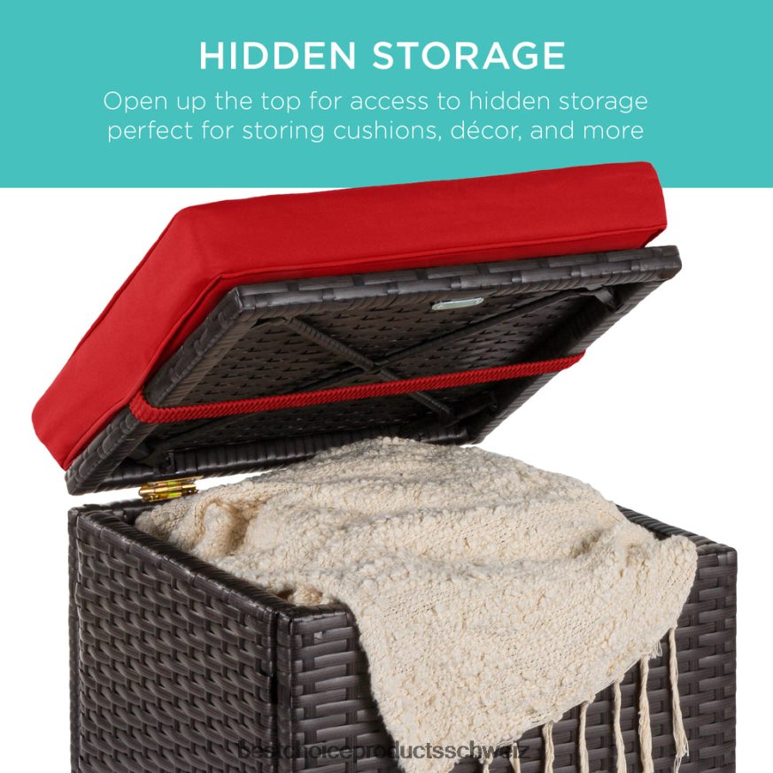 Best Choice Products Set mit 2 Ottomanen aus Korbgeflecht, vielseitig einsetzbar, mit abnehmbaren Kissen, Stahlrahmen Rotbraun 2JD022895