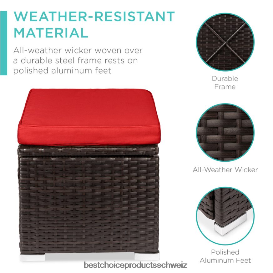 Best Choice Products Set mit 2 Ottomanen aus Korbgeflecht, vielseitig einsetzbar, mit abnehmbaren Kissen, Stahlrahmen Rotbraun 2JD022895