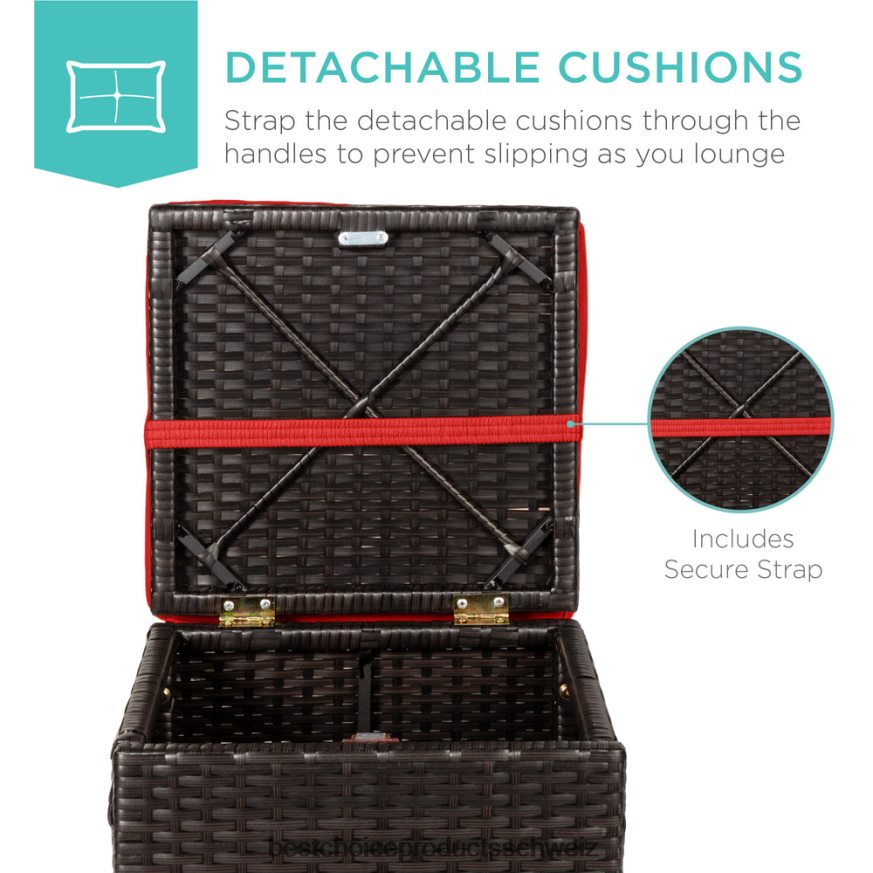 Best Choice Products Set mit 2 Ottomanen aus Korbgeflecht, vielseitig einsetzbar, mit abnehmbaren Kissen, Stahlrahmen Rotbraun 2JD022895