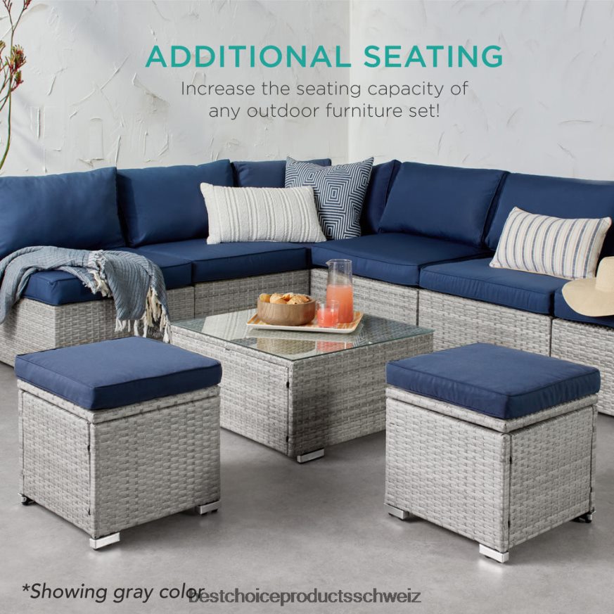 Best Choice Products Set mit 2 Ottomanen aus Korbgeflecht, vielseitig einsetzbar, mit abnehmbaren Kissen, Stahlrahmen Rotbraun 2JD022895