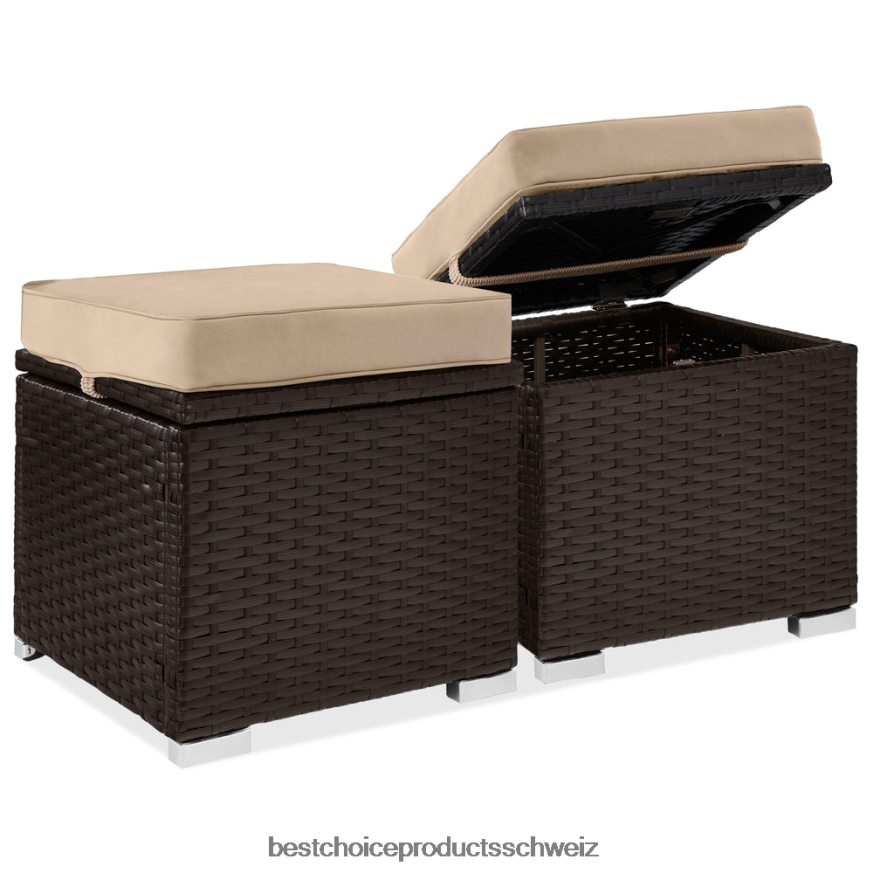 Best Choice Products Set mit 2 Ottomanen aus Korbgeflecht, vielseitig einsetzbar, mit abnehmbaren Kissen, Stahlrahmen braun/beige 2JD022893