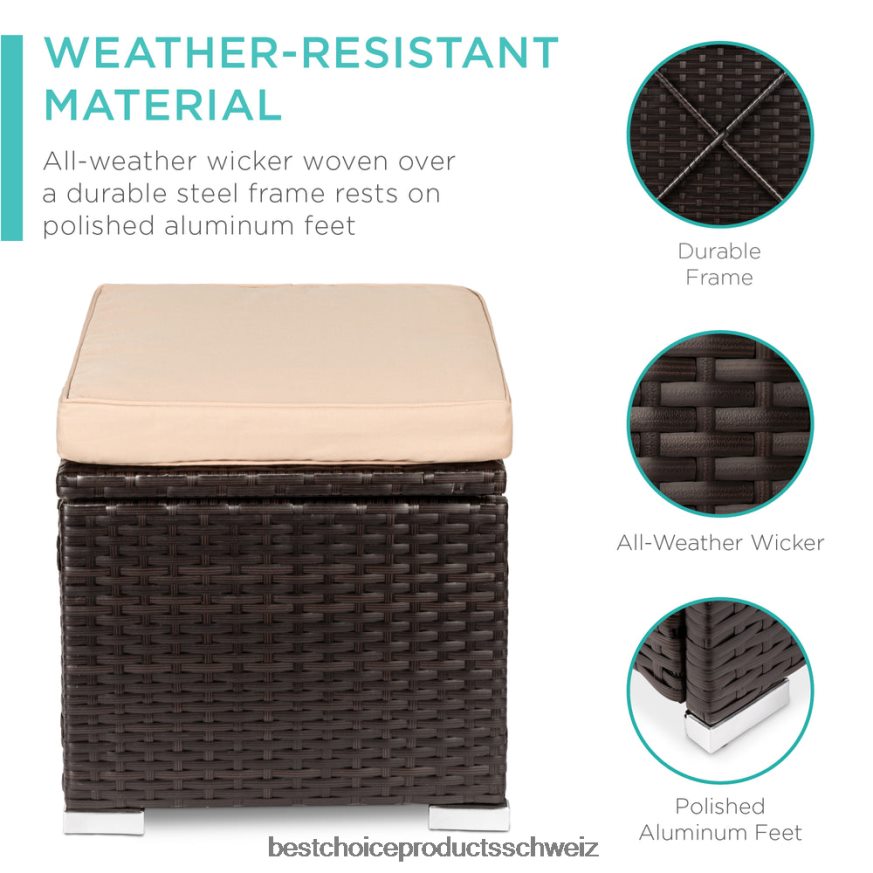 Best Choice Products Set mit 2 Ottomanen aus Korbgeflecht, vielseitig einsetzbar, mit abnehmbaren Kissen, Stahlrahmen braun/beige 2JD022893