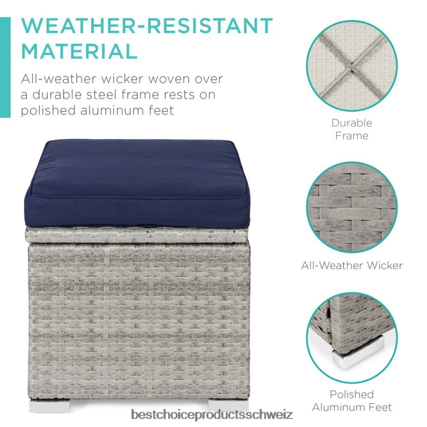 Best Choice Products Set mit 2 Ottomanen aus Korbgeflecht, vielseitig einsetzbar, mit abnehmbaren Kissen, Stahlrahmen grau/marine 2JD022894
