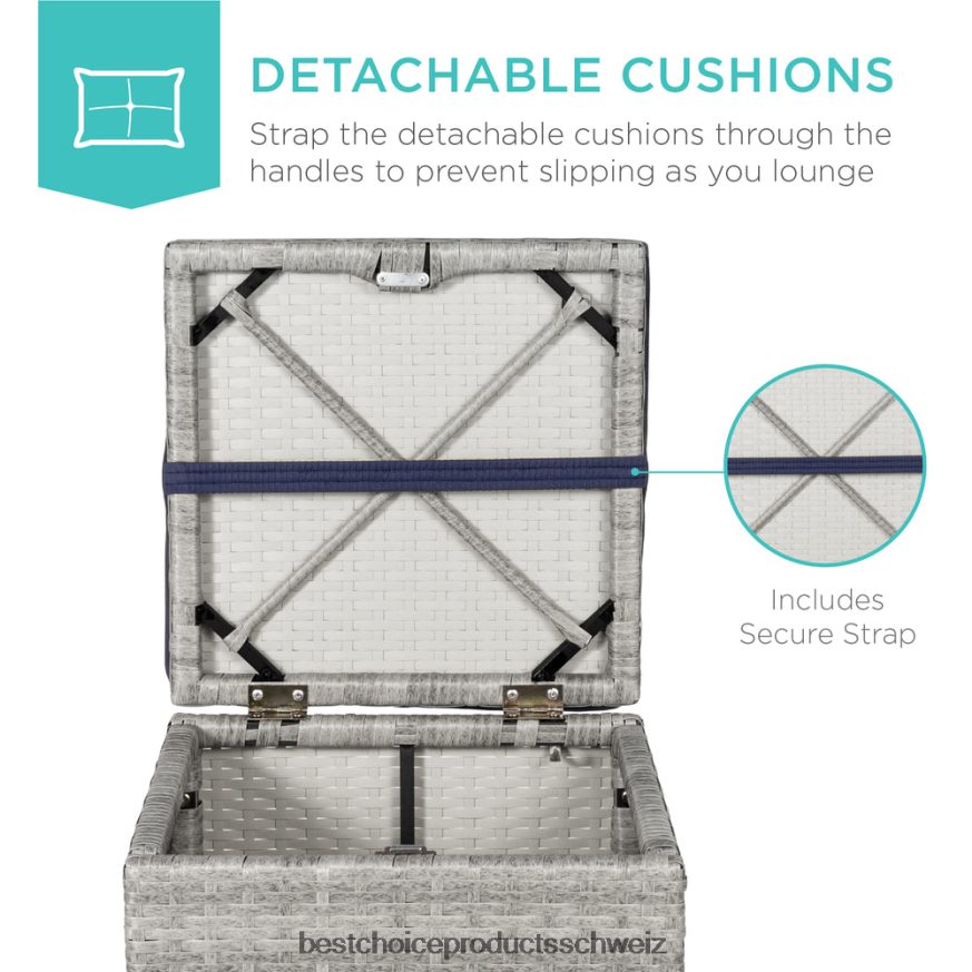 Best Choice Products Set mit 2 Ottomanen aus Korbgeflecht, vielseitig einsetzbar, mit abnehmbaren Kissen, Stahlrahmen grau/marine 2JD022894