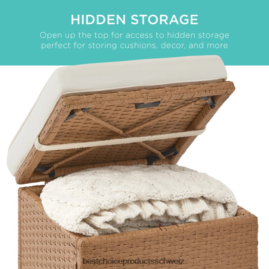 Best Choice Products Set mit 2 Ottomanen aus Korbgeflecht, vielseitig einsetzbar, mit abnehmbaren Kissen, Stahlrahmen natur/elfenbein 2JD022898