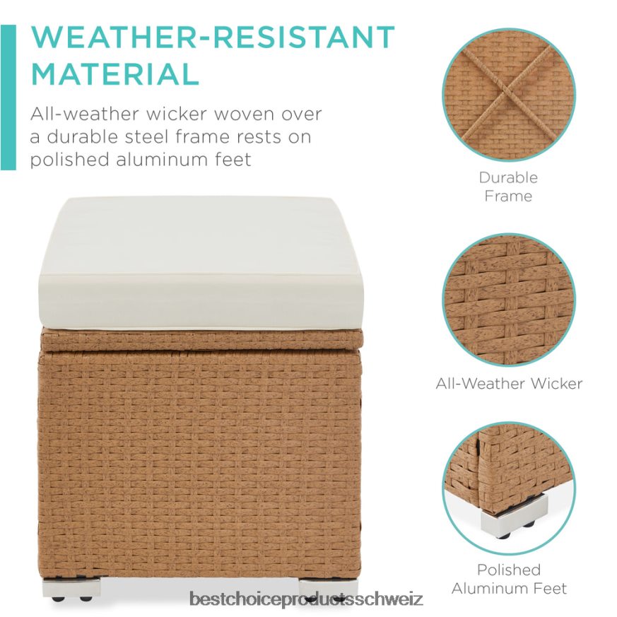 Best Choice Products Set mit 2 Ottomanen aus Korbgeflecht, vielseitig einsetzbar, mit abnehmbaren Kissen, Stahlrahmen natur/elfenbein 2JD022898