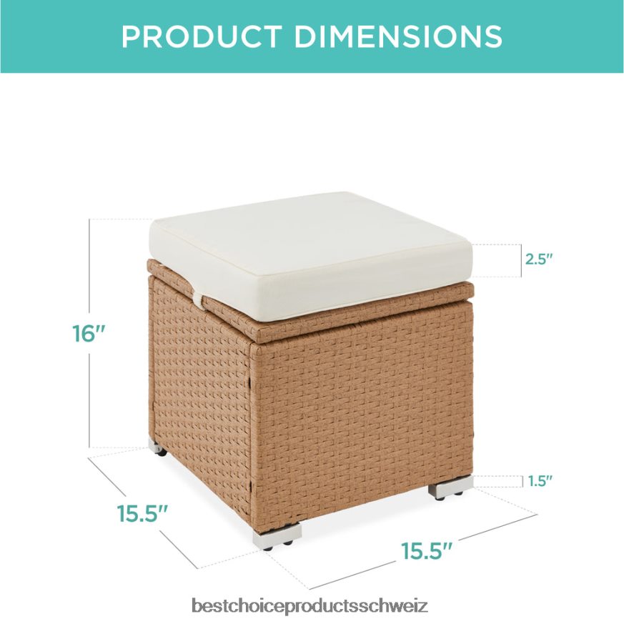 Best Choice Products Set mit 2 Ottomanen aus Korbgeflecht, vielseitig einsetzbar, mit abnehmbaren Kissen, Stahlrahmen natur/elfenbein 2JD022898