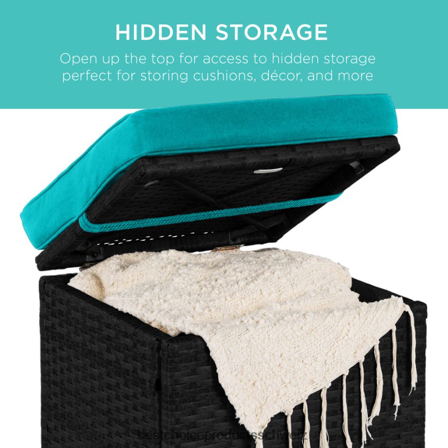 Best Choice Products Set mit 2 Ottomanen aus Korbgeflecht, vielseitig einsetzbar, mit abnehmbaren Kissen, Stahlrahmen schwarz/blaugrün 2JD022897