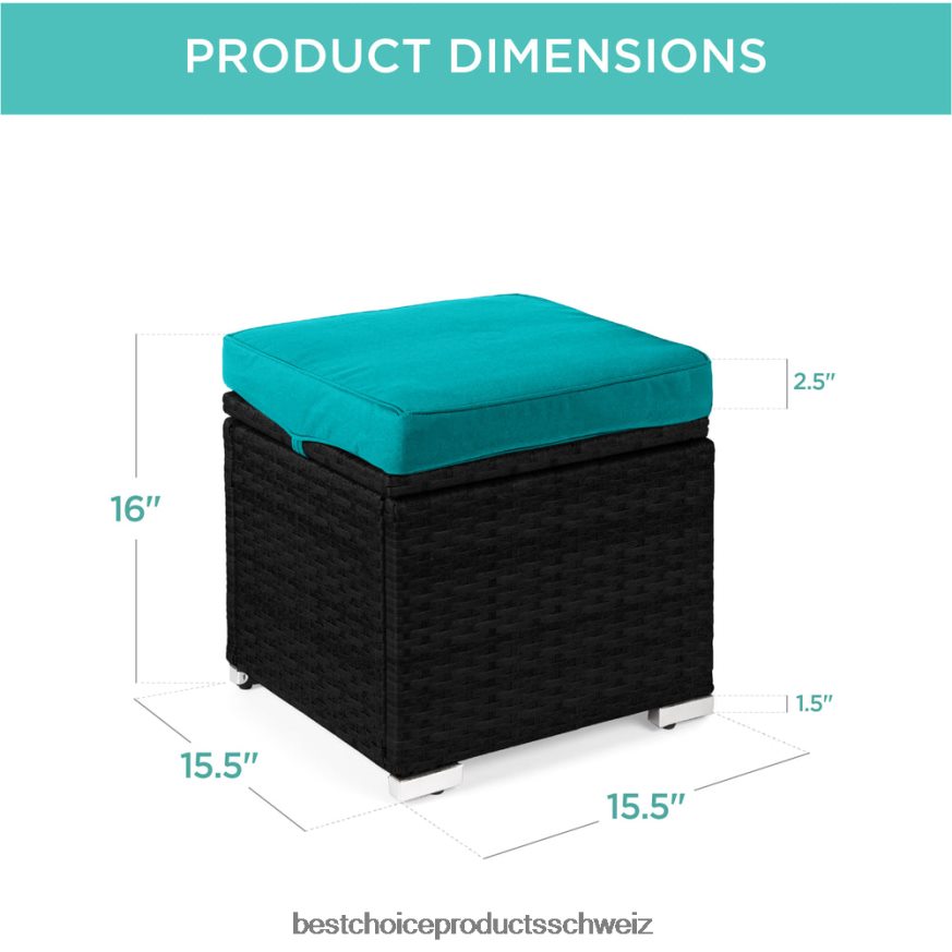 Best Choice Products Set mit 2 Ottomanen aus Korbgeflecht, vielseitig einsetzbar, mit abnehmbaren Kissen, Stahlrahmen schwarz/blaugrün 2JD022897