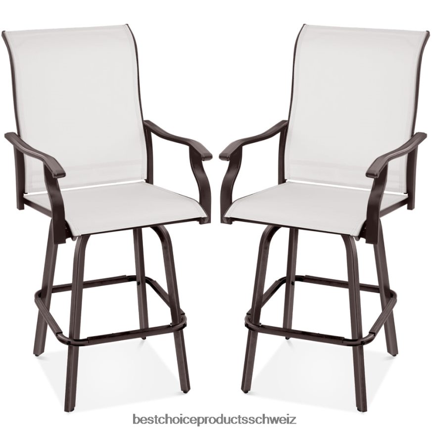 Best Choice Products Set mit 2 drehbaren Barhockern mit 360-Grad-Drehung und wetterfestem Netzgewebe Elfenbein 2JD0221388