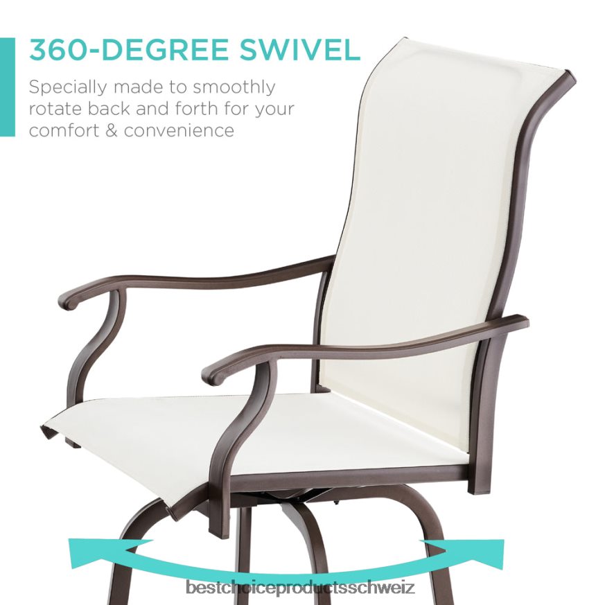 Best Choice Products Set mit 2 drehbaren Barhockern mit 360-Grad-Drehung und wetterfestem Netzgewebe Elfenbein 2JD0221388