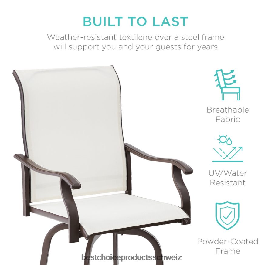 Best Choice Products Set mit 2 drehbaren Barhockern mit 360-Grad-Drehung und wetterfestem Netzgewebe Elfenbein 2JD0221388