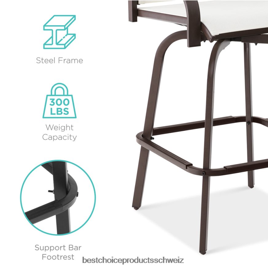 Best Choice Products Set mit 2 drehbaren Barhockern mit 360-Grad-Drehung und wetterfestem Netzgewebe Elfenbein 2JD0221388