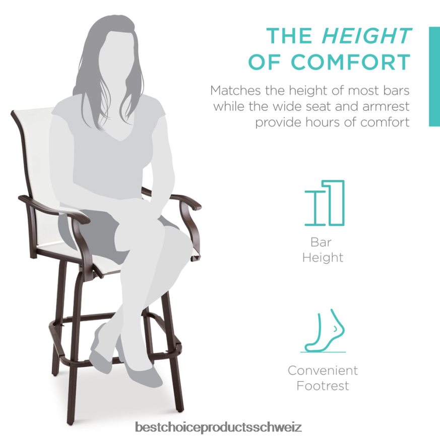 Best Choice Products Set mit 2 drehbaren Barhockern mit 360-Grad-Drehung und wetterfestem Netzgewebe Elfenbein 2JD0221388