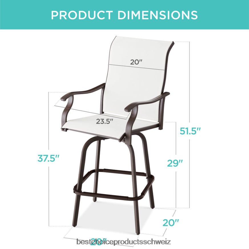 Best Choice Products Set mit 2 drehbaren Barhockern mit 360-Grad-Drehung und wetterfestem Netzgewebe Elfenbein 2JD0221388