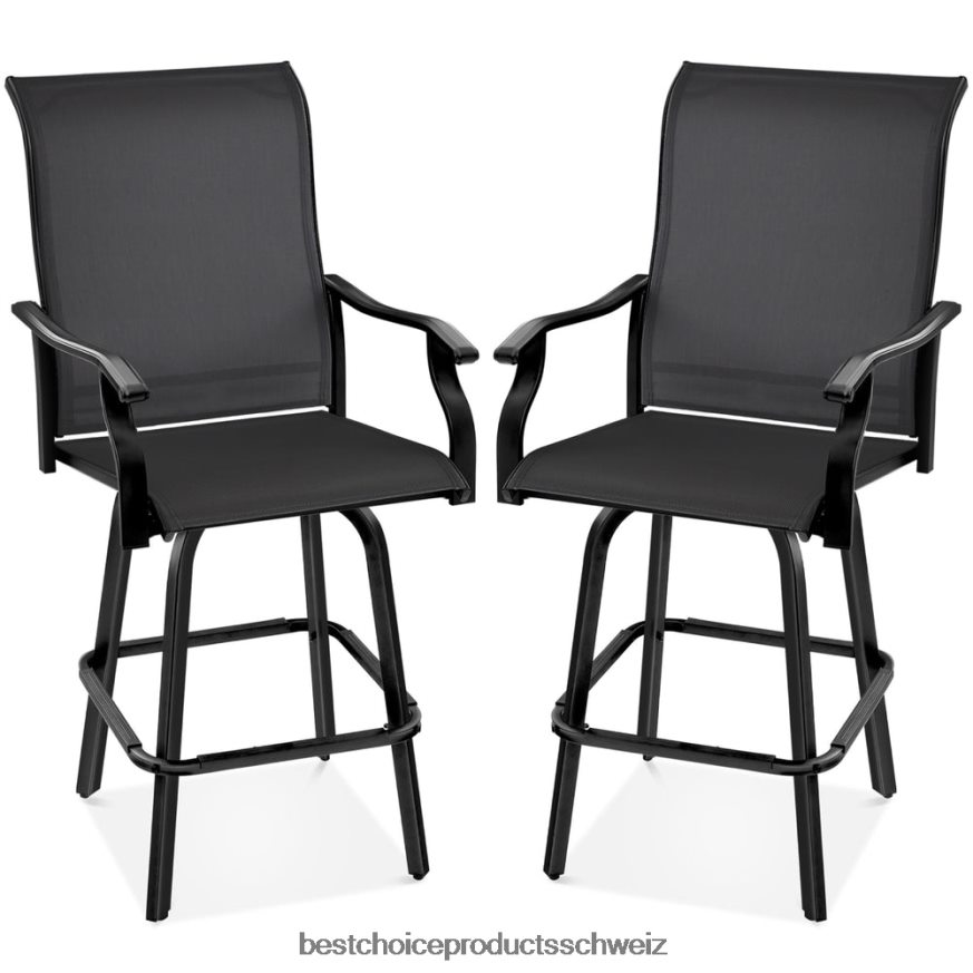 Best Choice Products Set mit 2 drehbaren Barhockern mit 360-Grad-Drehung und wetterfestem Netzgewebe Schwarz 2JD0221386