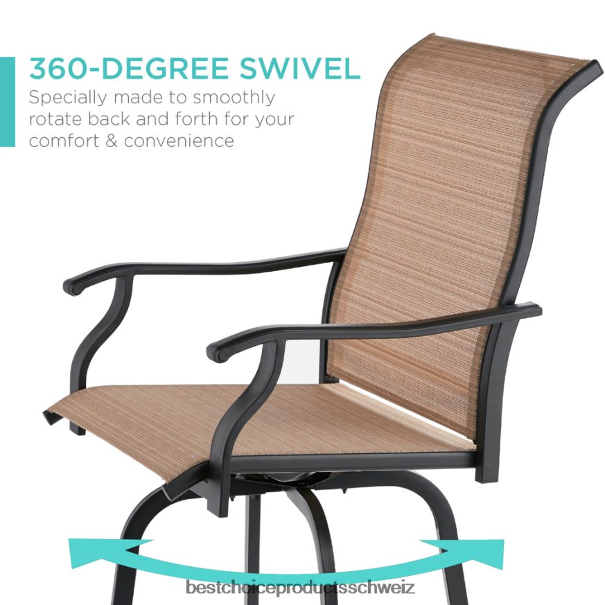 Best Choice Products Set mit 2 drehbaren Barhockern mit 360-Grad-Drehung und wetterfestem Netzgewebe bräunen 2JD0221384