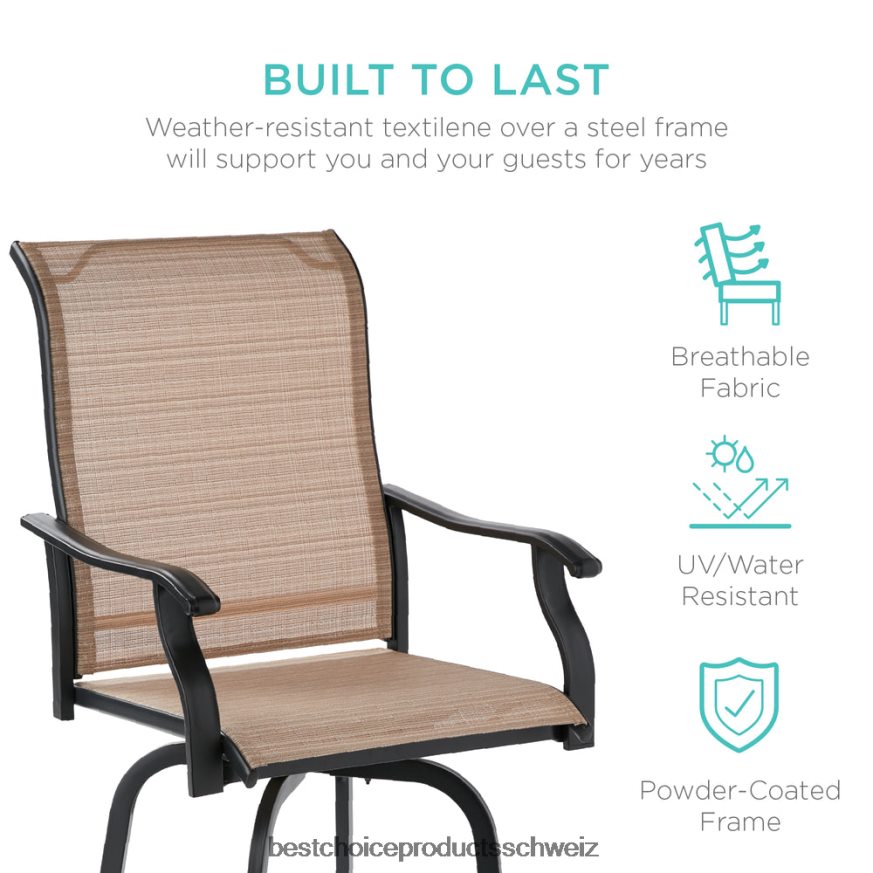 Best Choice Products Set mit 2 drehbaren Barhockern mit 360-Grad-Drehung und wetterfestem Netzgewebe bräunen 2JD0221384