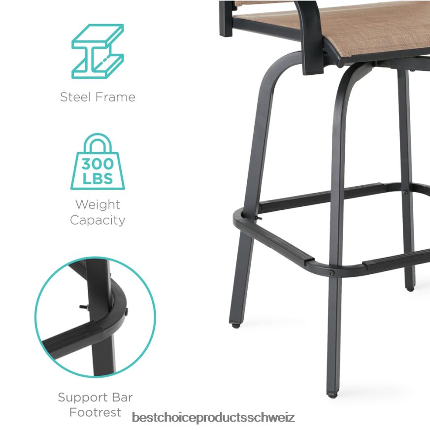 Best Choice Products Set mit 2 drehbaren Barhockern mit 360-Grad-Drehung und wetterfestem Netzgewebe bräunen 2JD0221384