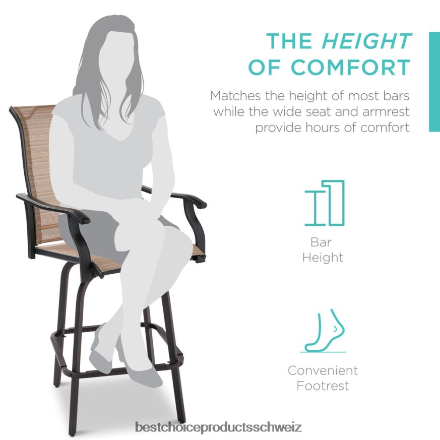 Best Choice Products Set mit 2 drehbaren Barhockern mit 360-Grad-Drehung und wetterfestem Netzgewebe bräunen 2JD0221384