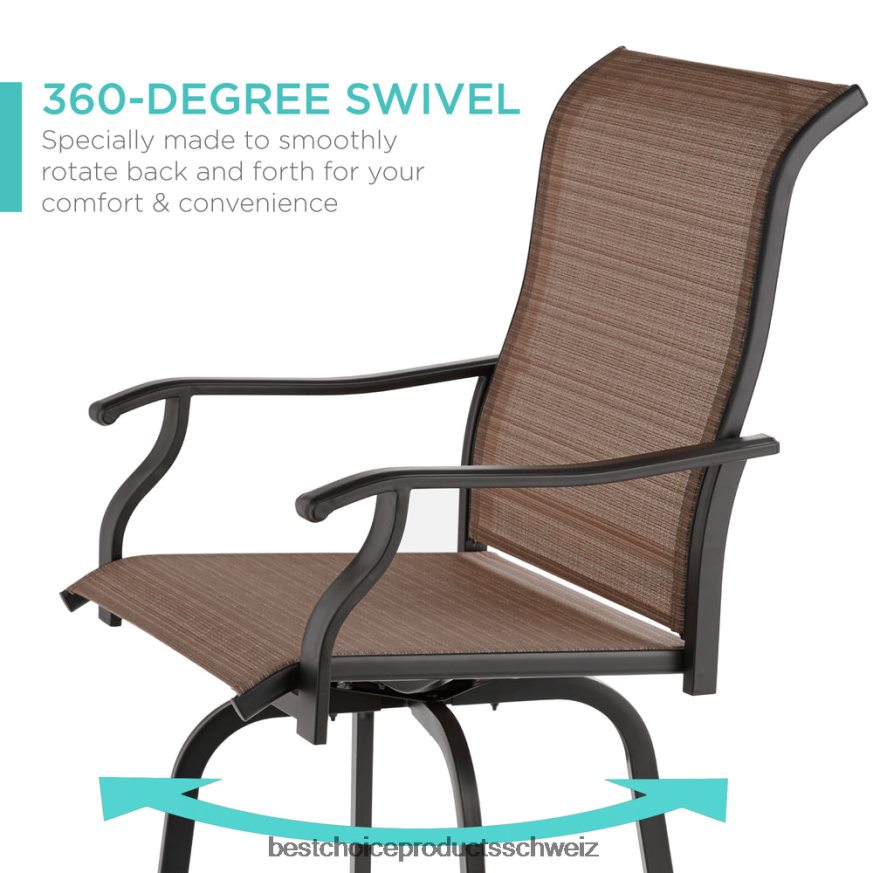 Best Choice Products Set mit 2 drehbaren Barhockern mit 360-Grad-Drehung und wetterfestem Netzgewebe braun 2JD0221385