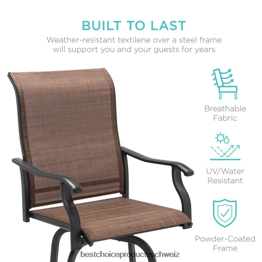 Best Choice Products Set mit 2 drehbaren Barhockern mit 360-Grad-Drehung und wetterfestem Netzgewebe braun 2JD0221385