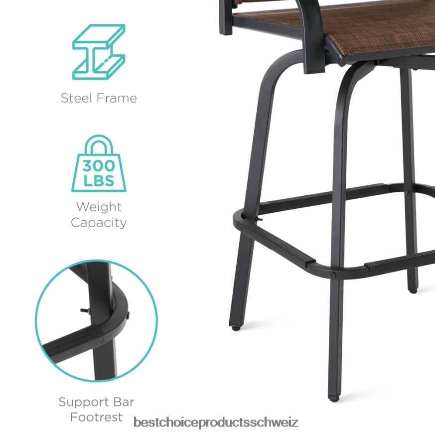 Best Choice Products Set mit 2 drehbaren Barhockern mit 360-Grad-Drehung und wetterfestem Netzgewebe braun 2JD0221385