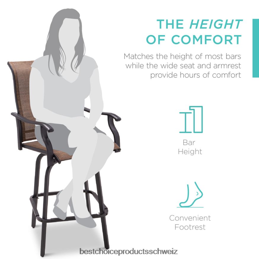 Best Choice Products Set mit 2 drehbaren Barhockern mit 360-Grad-Drehung und wetterfestem Netzgewebe braun 2JD0221385
