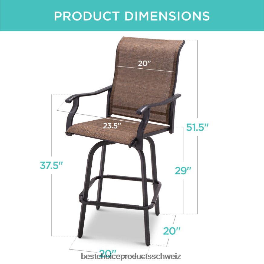 Best Choice Products Set mit 2 drehbaren Barhockern mit 360-Grad-Drehung und wetterfestem Netzgewebe braun 2JD0221385