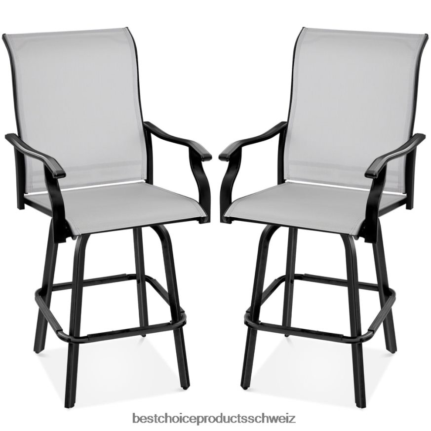 Best Choice Products Set mit 2 drehbaren Barhockern mit 360-Grad-Drehung und wetterfestem Netzgewebe grau 2JD0221387