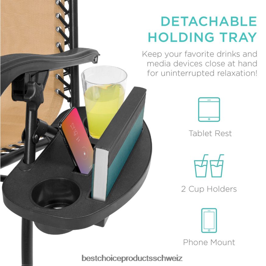 Best Choice Products Set mit 2 verstellbaren Zero-Gravity-Terrassensesseln mit Getränkehaltern Beige 2JD022797