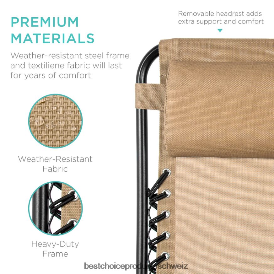 Best Choice Products Set mit 2 verstellbaren Zero-Gravity-Terrassensesseln mit Getränkehaltern Beige 2JD022797