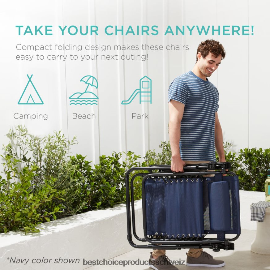 Best Choice Products Set mit 2 verstellbaren Zero-Gravity-Terrassensesseln mit Getränkehaltern Kobaltblau 2JD022803