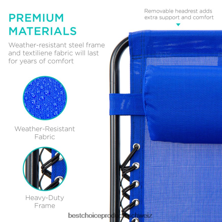 Best Choice Products Set mit 2 verstellbaren Zero-Gravity-Terrassensesseln mit Getränkehaltern Kobaltblau 2JD022803