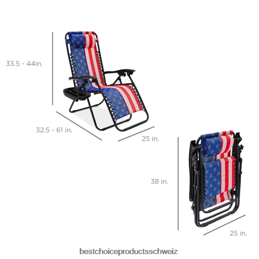 Best Choice Products Set mit 2 verstellbaren Zero-Gravity-Terrassensesseln mit Getränkehaltern amerikanische Flagge 2JD022802