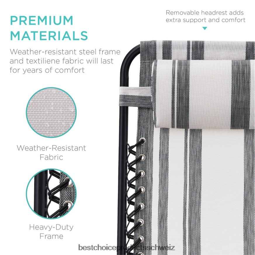 Best Choice Products Set mit 2 verstellbaren Zero-Gravity-Terrassensesseln mit Getränkehaltern graue Streifen 2JD022814