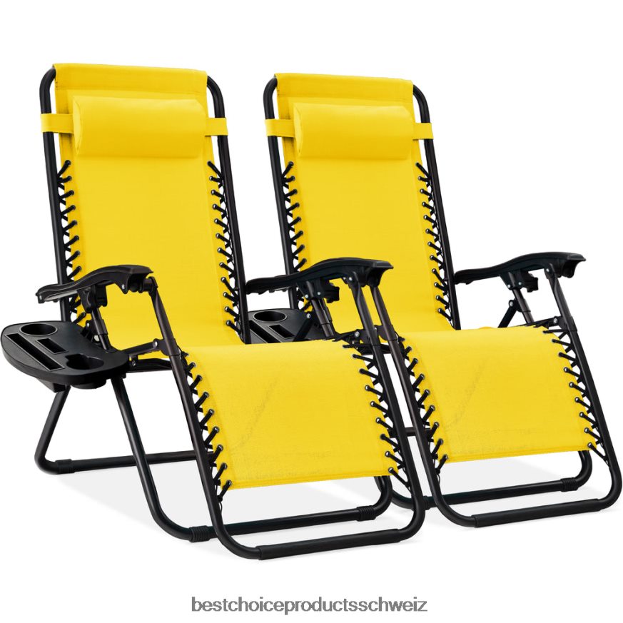 Best Choice Products Set mit 2 verstellbaren Zero-Gravity-Terrassensesseln mit Getränkehaltern sonnenblumengelb 2JD022815
