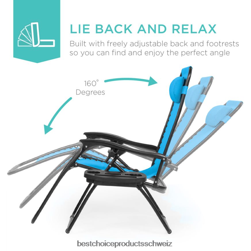 Best Choice Products Set mit 2 verstellbaren Zero-Gravity-Terrassensesseln mit Getränkehaltern wasserblau 2JD022799