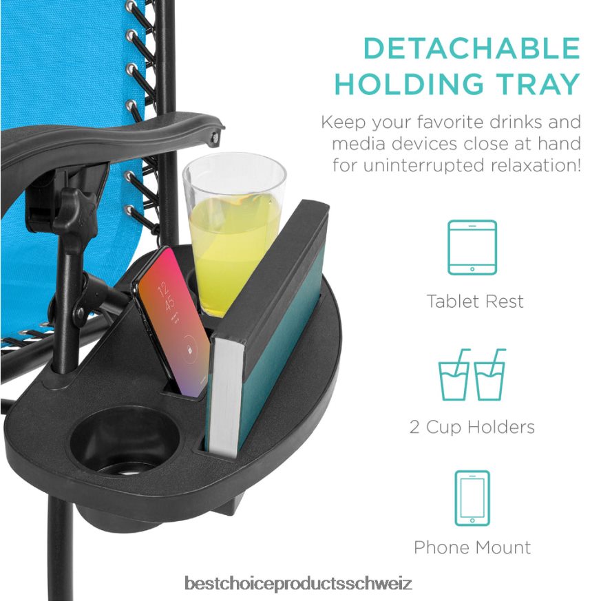 Best Choice Products Set mit 2 verstellbaren Zero-Gravity-Terrassensesseln mit Getränkehaltern wasserblau 2JD022799